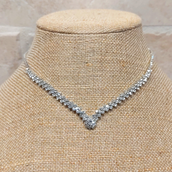 Jewelry - 4 for $50 Fashion Jewelry Tennis Necklace Princess Silver Clear Stones 15" Long